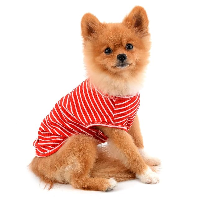 Foto 3 de 7 de PAIDEFUL Ropa para Perros Pequeños Camiseta de Cachorro a Rayas de Verano para Niño y Niña Chaleco…