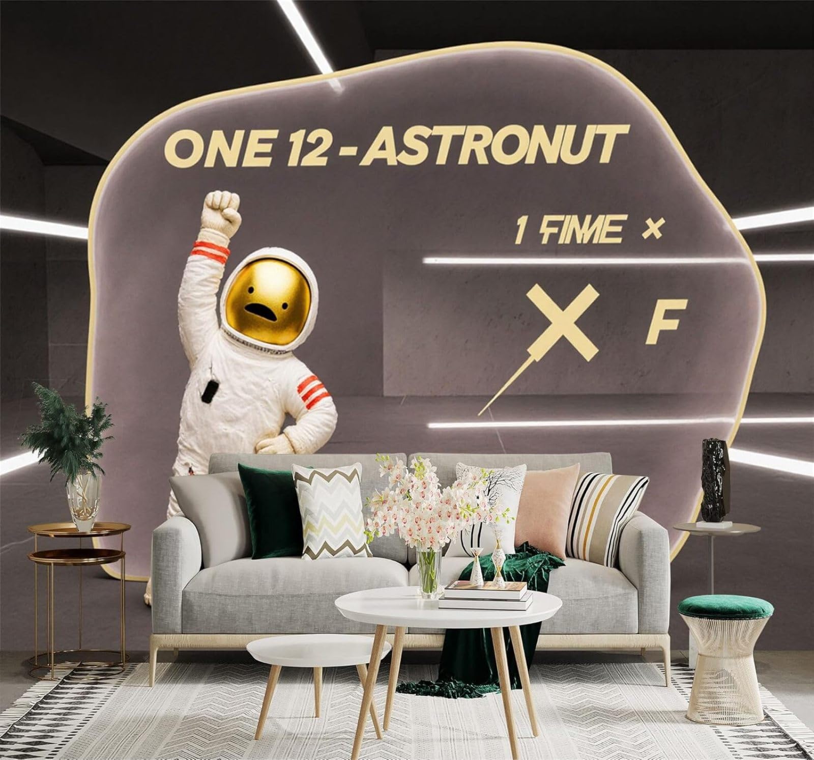 3D Papel Pintado Creatividad Espacio Adorable Astronauta Casco Dorado