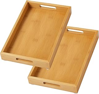 Tray for Oil Bottles Kitchen Counter – Bamboo Organizer with Handles, Wa...
