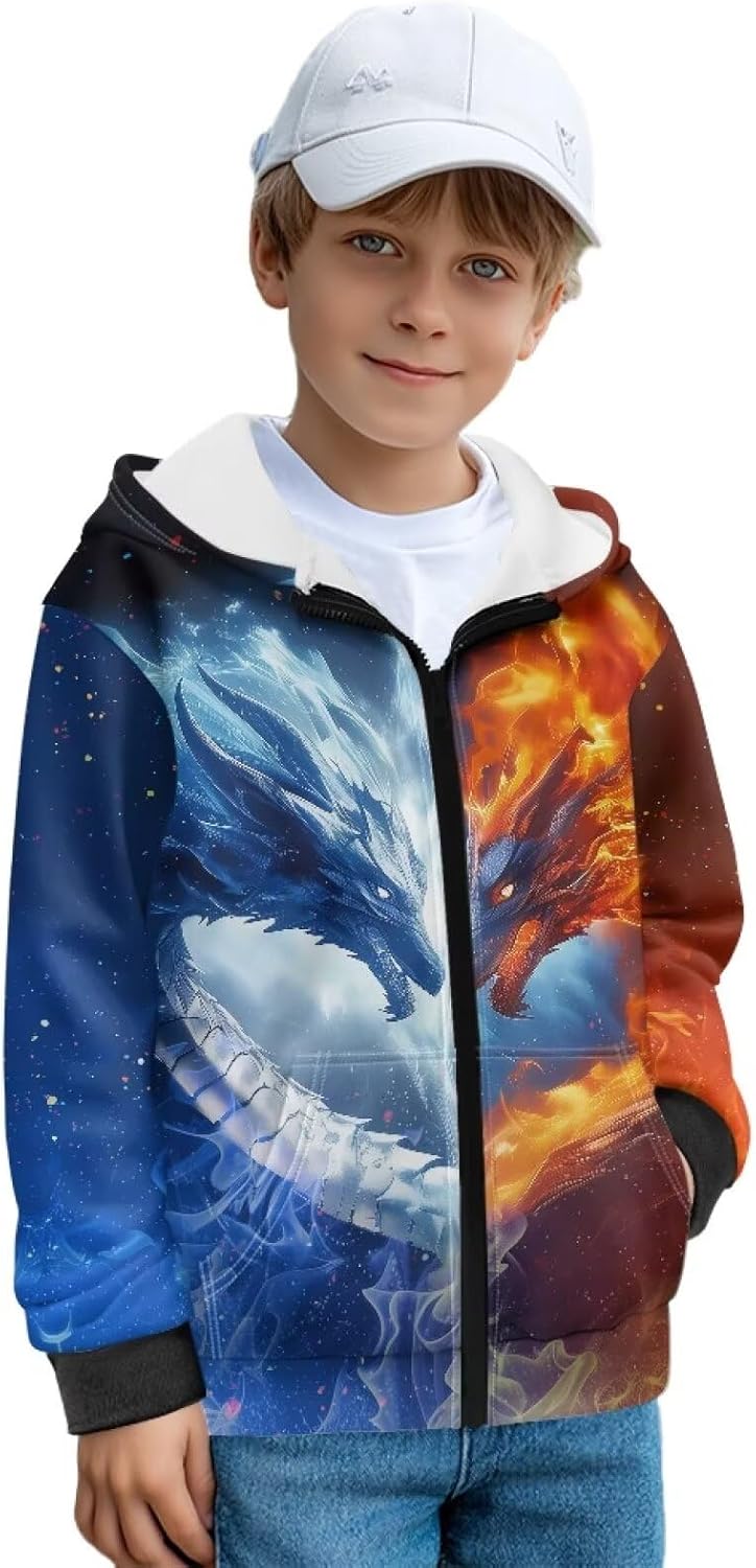 Boys Zip Up Hoodie Size 7-14 Long Sleeve Sweatshirts for Kids Casual Hooded Sweatshirt with Pockets for Fall