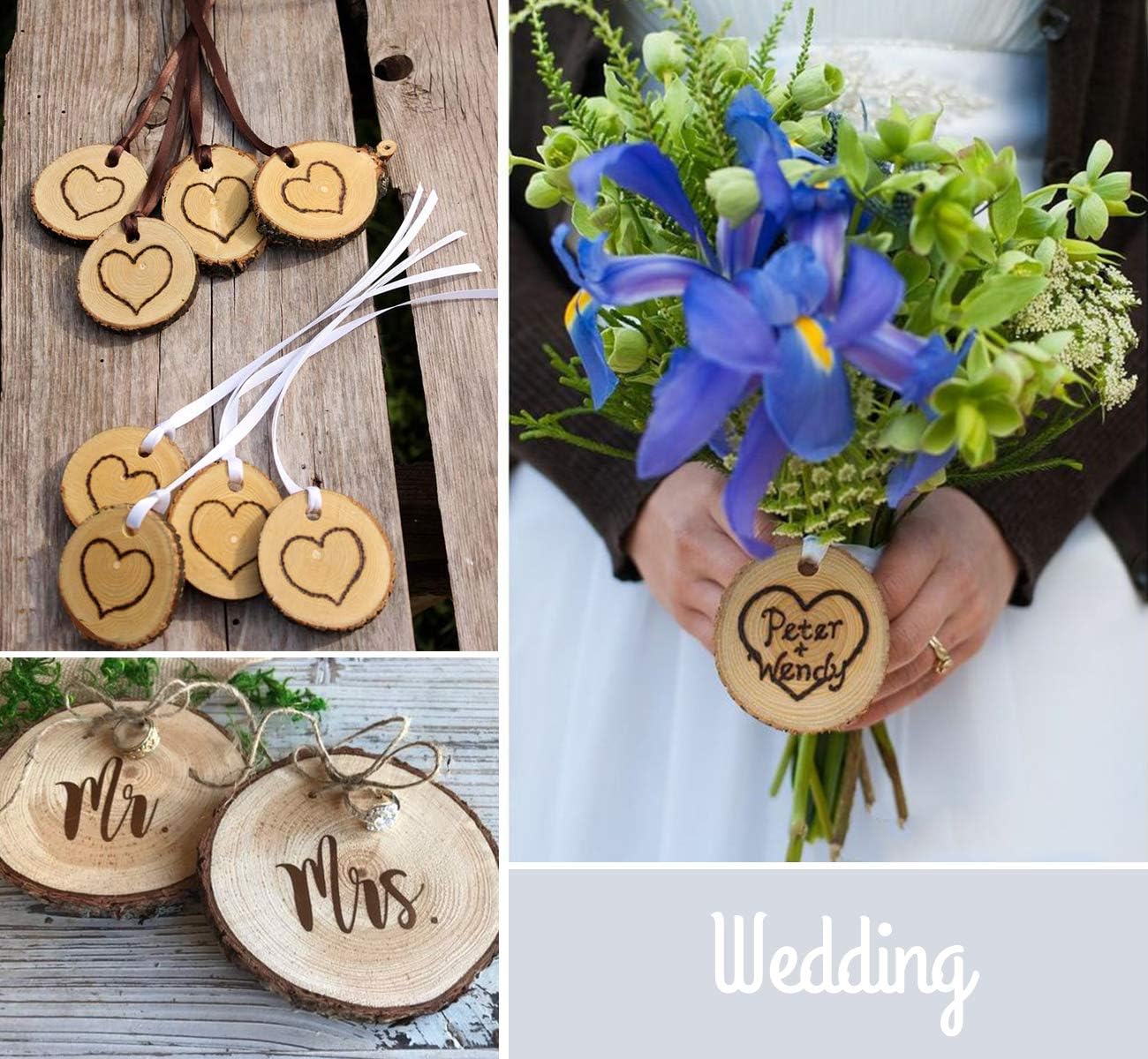 ilauke Natural Wood Slices 30Pcs 3.1''-3.5'' Unfinished Wood Crafts with Pre-drilled Hole, Wood Slices Ornaments for DIY Rustic Christmas Crafts Wooden Circles Coasters Wedding Decor, 33 Feet Twine - Image 7