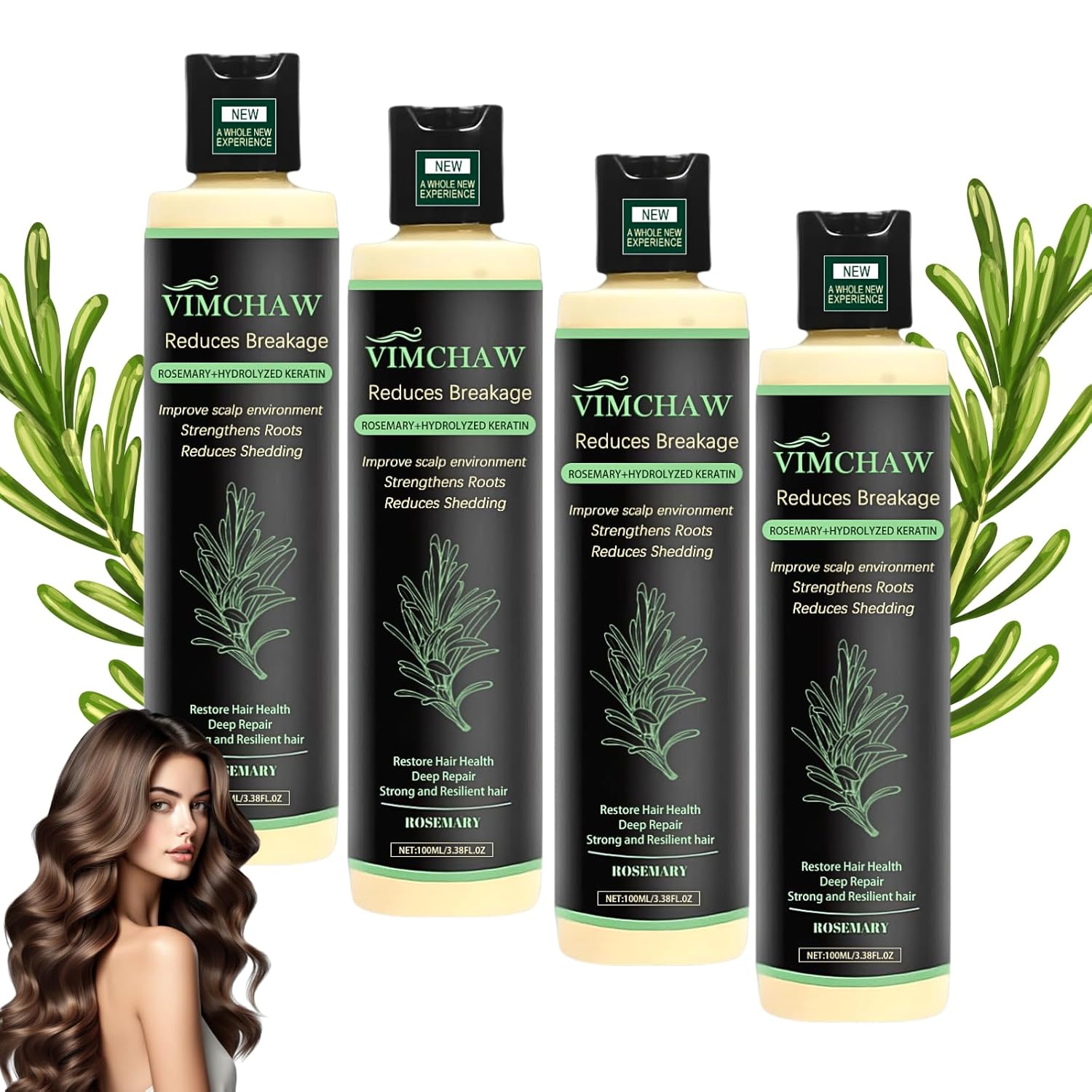 Organic Rosemary Hair Growth Shampoo for Thinning Hair & Hair Loss - Thickening & Strengthening Formula with Hydrolyzed Keratin for Men & Women(4-Pcs)