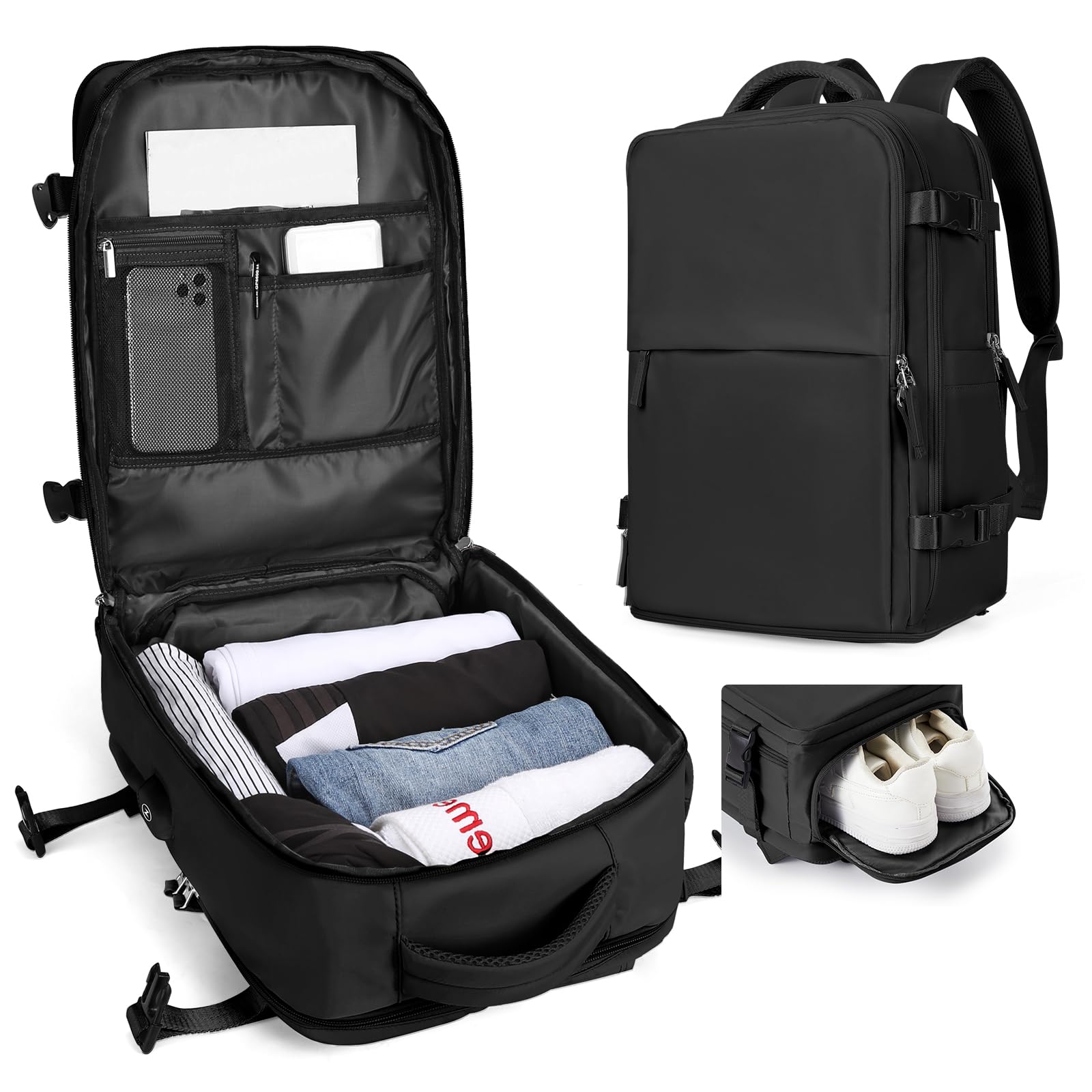 SZLX Vakuum Rucksack Ryanair Handgepäck 40x30x20 Wizzair Reiserucksack Flugzeug für Damen Herren, Laptop Rucksack 14 Zoll Wasserdicht Untersitz Kofferrucksack mit Schuhfach,Vakuum Koffer mit Pumpe