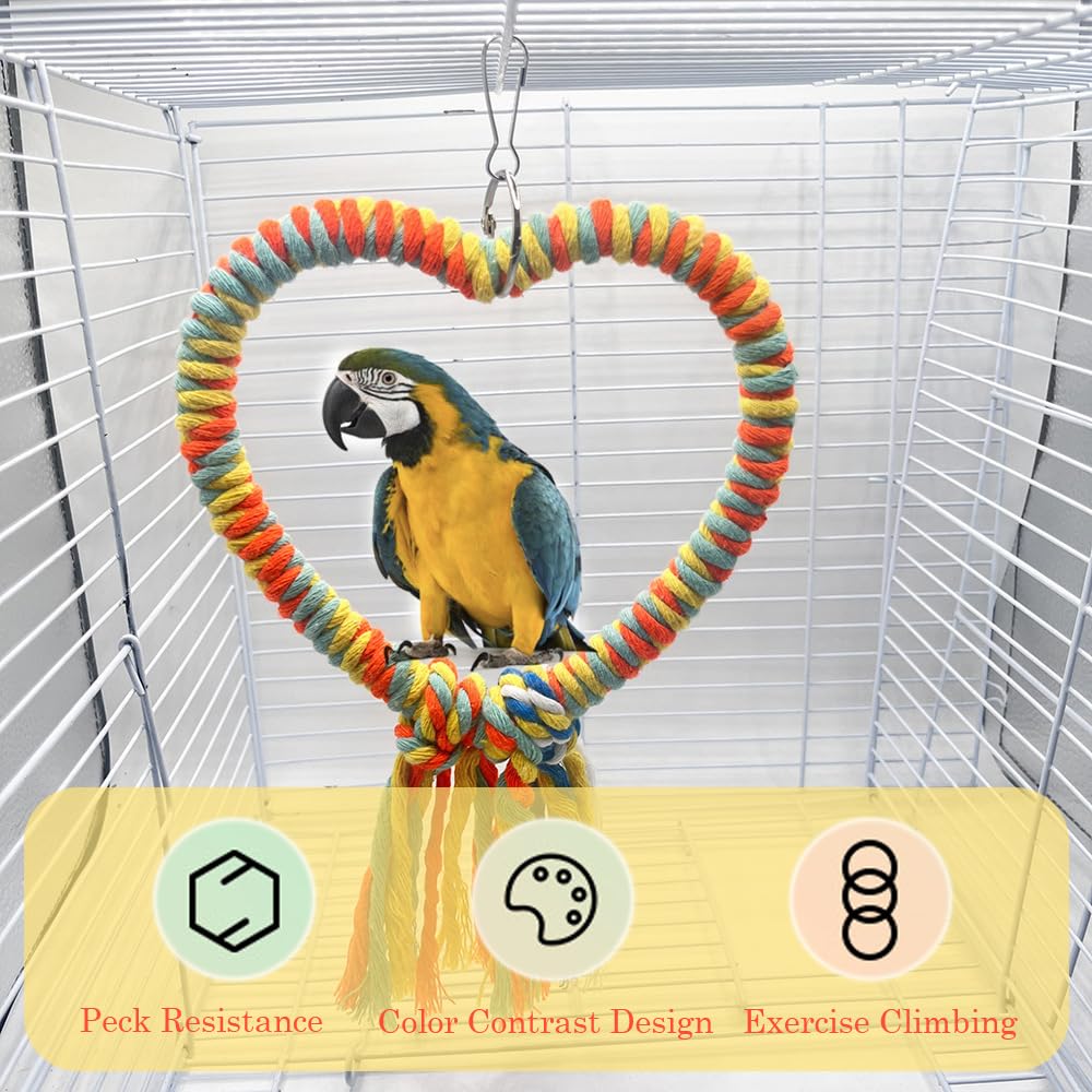 Bird Rope Swing 5.9Inch Diameter Cage Hanging Toys Multicolour Cotton Rope Ring Bird Cage Toy for Small Parrots Birds Climbing Playing Relaxing - Image 3