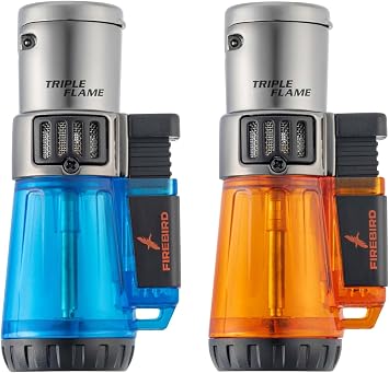 Firebird Afterburner Triple Jet Flame Lighter 2-Pack Windproof Torch, Durable High-Performance Design at a Great Value, Adjustable Flame & Fuel Window Ships Empty Bue + Orange
