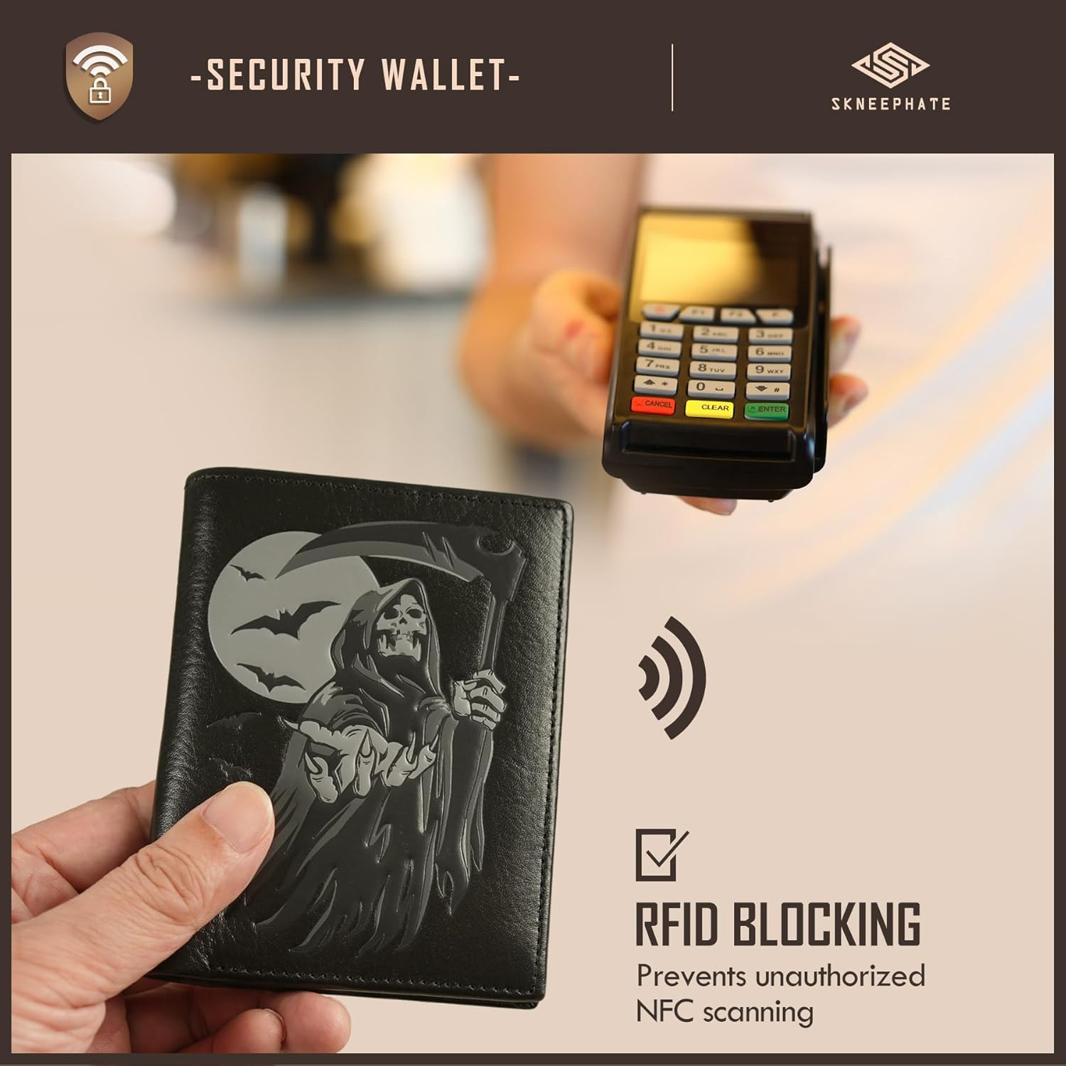 Cool Wallets For Men Bifold,Skull Mens Wallet Leather Vertical,RFID Blocking,Gifts for Him Husband and Boyfriend (Black-1) - Image 5