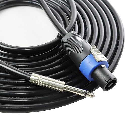 Miniatura 8 de Paquete de 1 cable Speakon de 10 pies a 14 de pulgada, macho de 10 pies a cable macho TS de 14 de pulgada y 0.250 in para altavoz, altavoz,