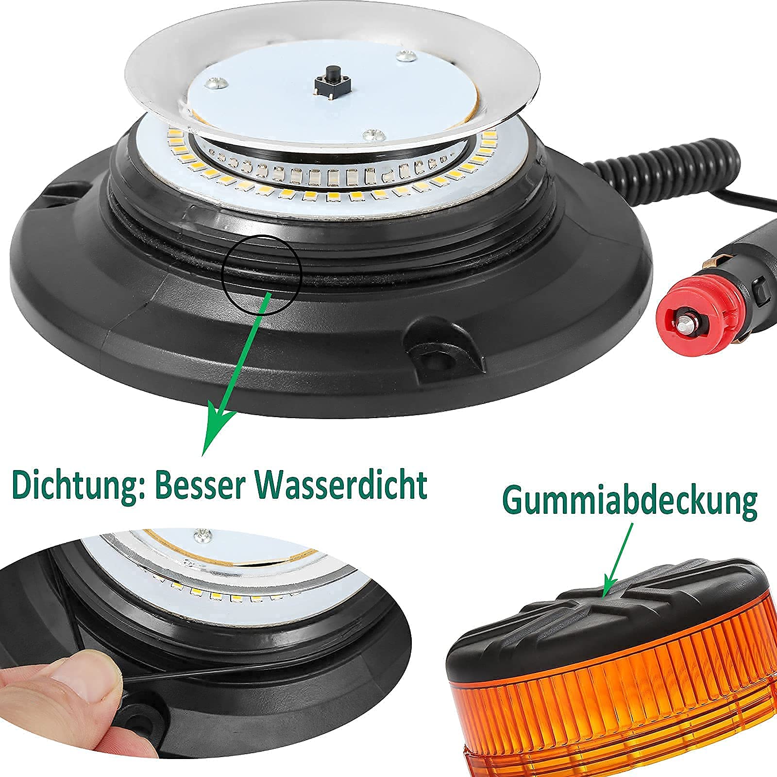 12V/24V LED Girofaro Magnetico Arancione,45LED Lampeggiate Gialla MagneteLED Spia Luminosa Auto Magnetica Accendisigari,LED Luce Lampeggiante e di Emergenza per Trattore Camion ECE R65 R10 E9