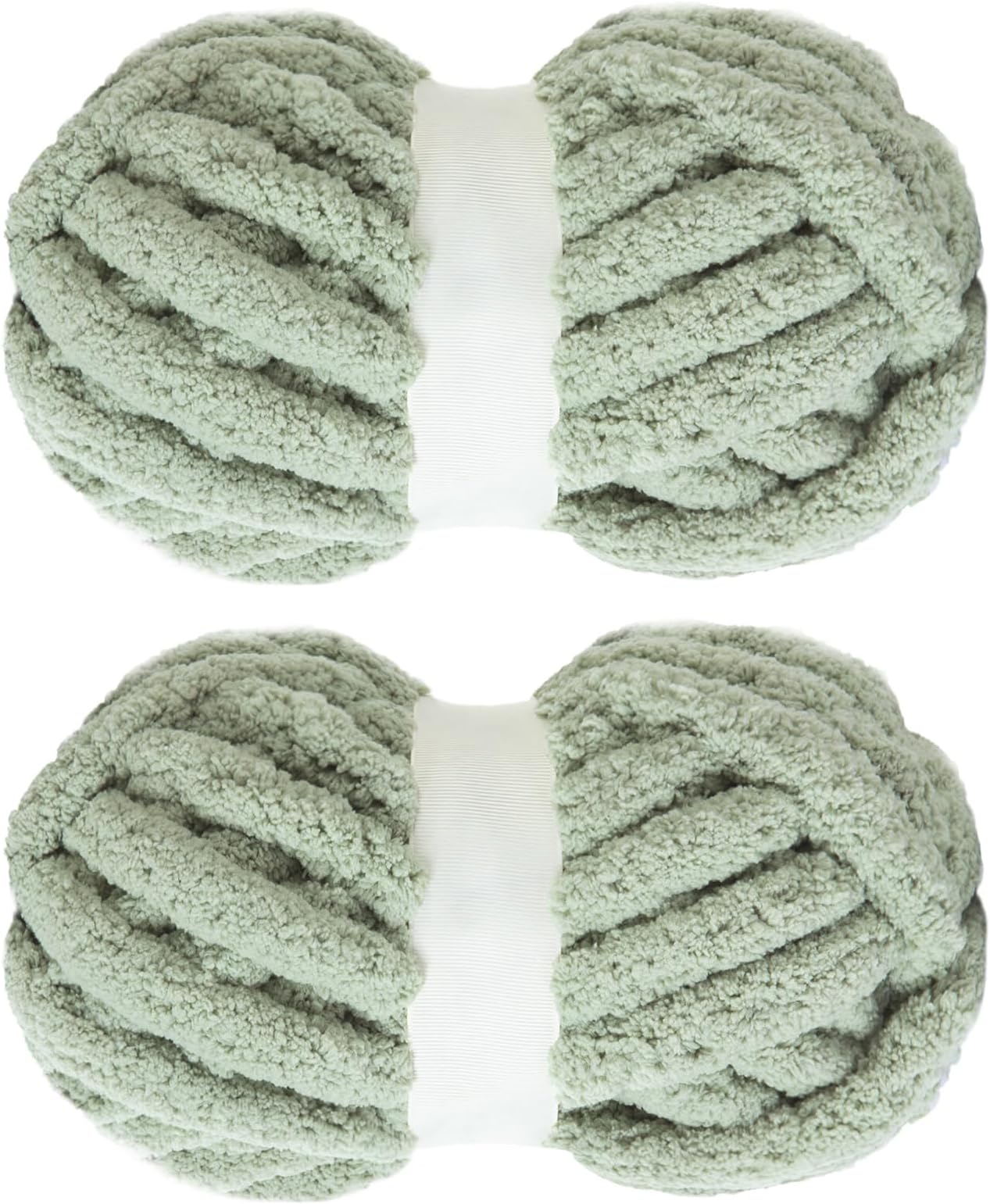 MABOZOOChunky Yarn for Crocheting 2 Pack,Sage Green Fluffy Jumbo Chenille Yarn,Soft Plush Yarn Bulky,Giant Thick Fuzzy Yarn for Hand Knitting or Arm Knitting (31.7 yds,8 oz Each Skein)