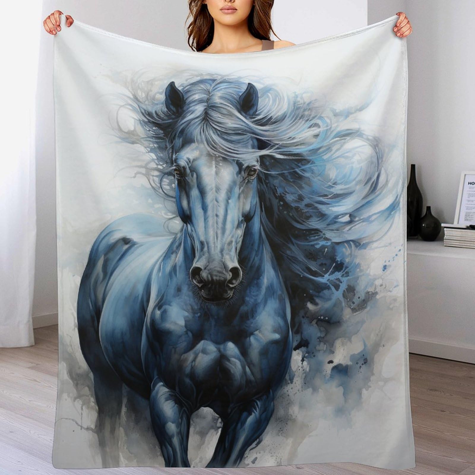 Couverture cheval en flannel douce pour canapé et lit 180x200cm