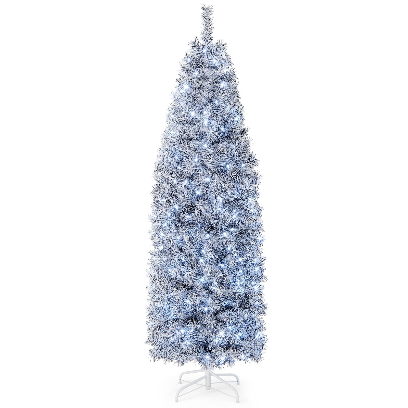 RELAX4LIFE Árbol de Navidad Blanco Delgado 180cm, Árbol de Navidad Nevado Delgado con LED, 475 Puntas de Ramas y Soportes de Metal (180cm | Nevado Negro)