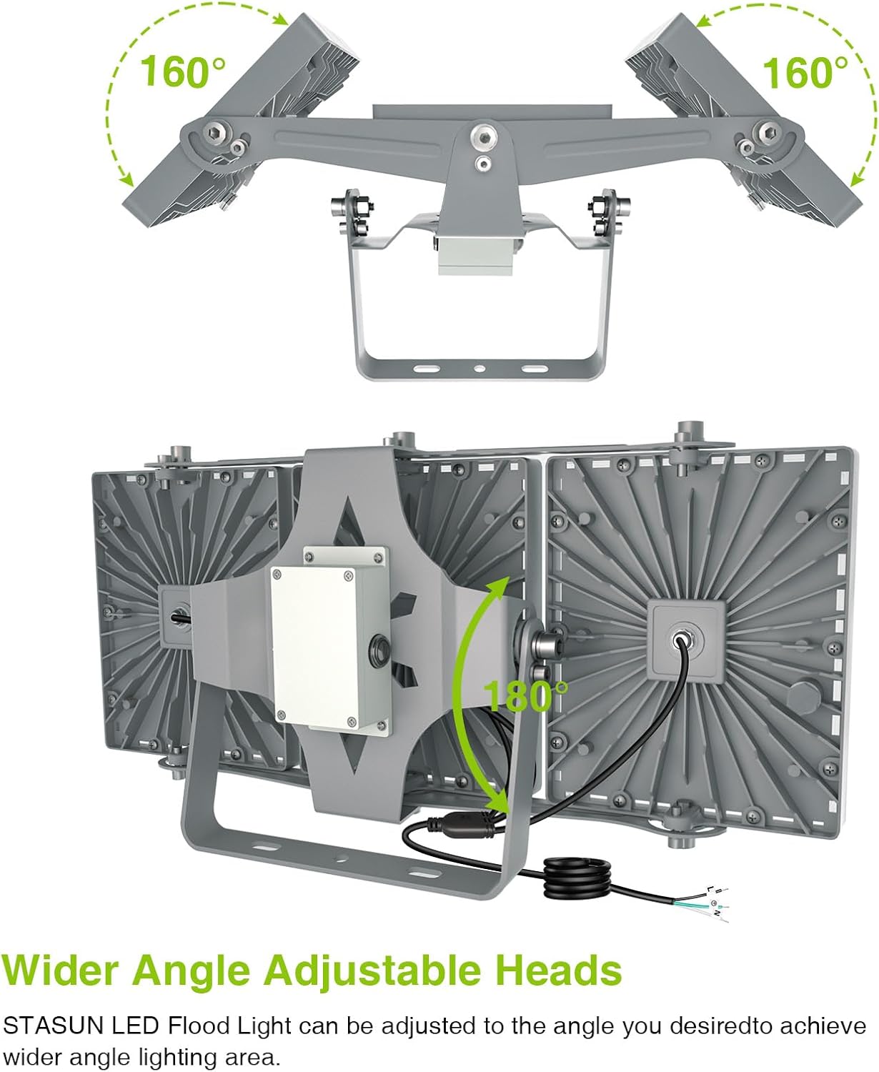 STASUN 300W Dusk to Dawn Flood Light, 30000LM 6000K LED Floodlight Outdoor with Photocell Sensor, IP66 Waterproof, 3 Head Muti Angle Lighting for Parking Lot, Stadium, Backyard, Sport Court