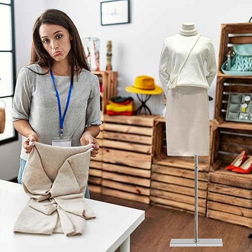 Miniatura 9 de Torso de vestido de maniquí femenino, cuerpo de maniquí de pantalla ajustable de 47 a 83 pulgadas con soporte de metal, maniquí retro para coser