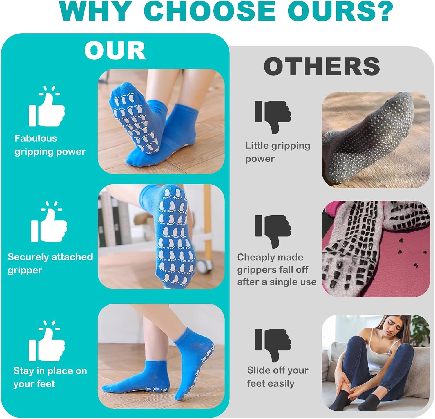 kilofly 5 pairs Non-Skid Soft Cotton Summer Slippers Gripper Socks Value Pack