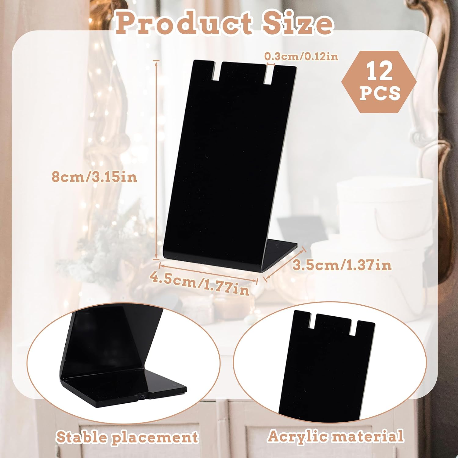 12Pcs Acrylic Earring Holder Stand, Black L-Shape Jewelry Display for Selling, Dangling Earring Display Stands, Small Earring Organizer for Necklace Jewelry Shows Retail (Black)
