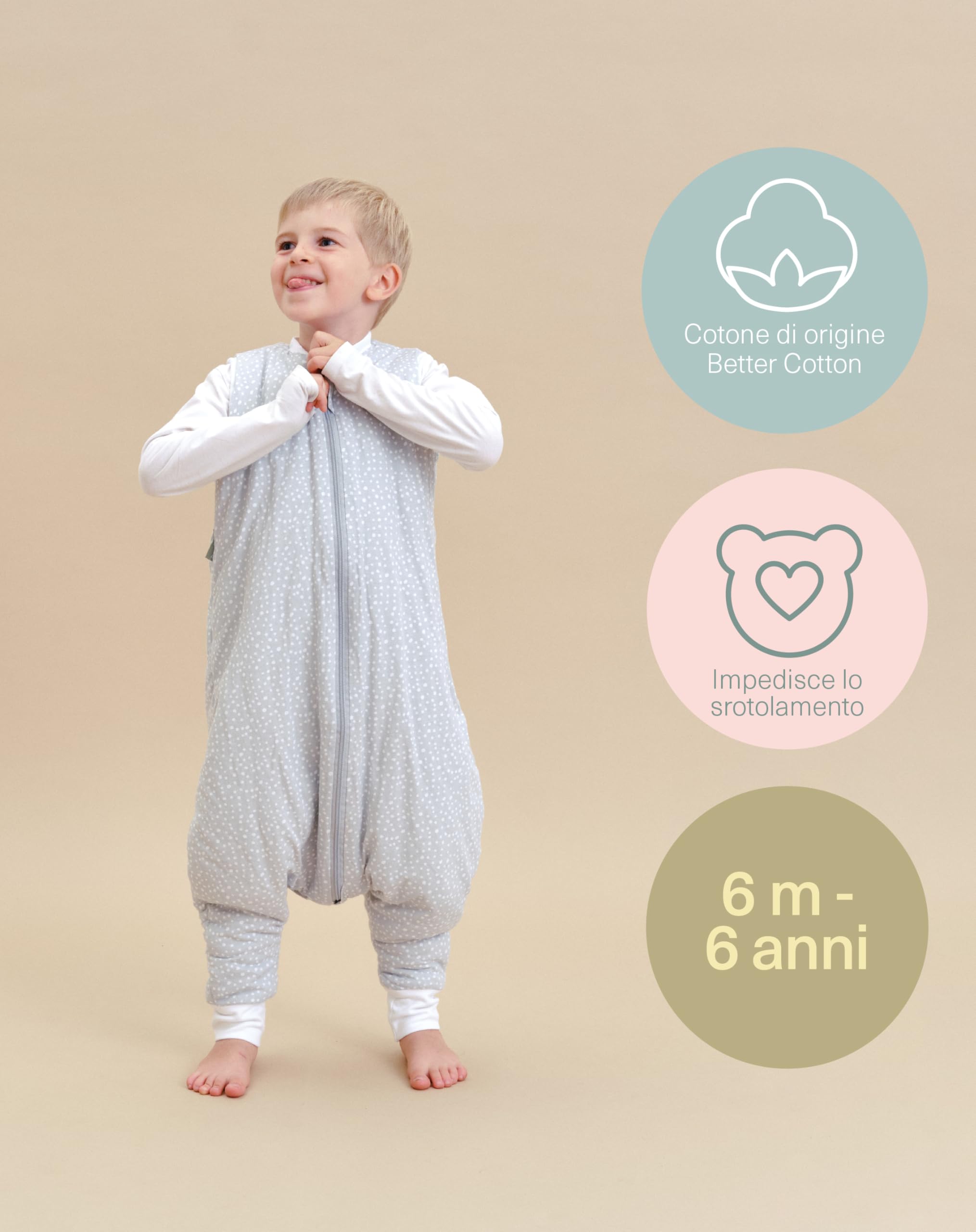 molis&co - Sacco Nanna con piedini - Sacco nanna invernale per Bambini - Sacchi Nanna 2.5 tog con piedini - 100% Cotone (Oeko-TEX 100) - Grey Print (1 anni)