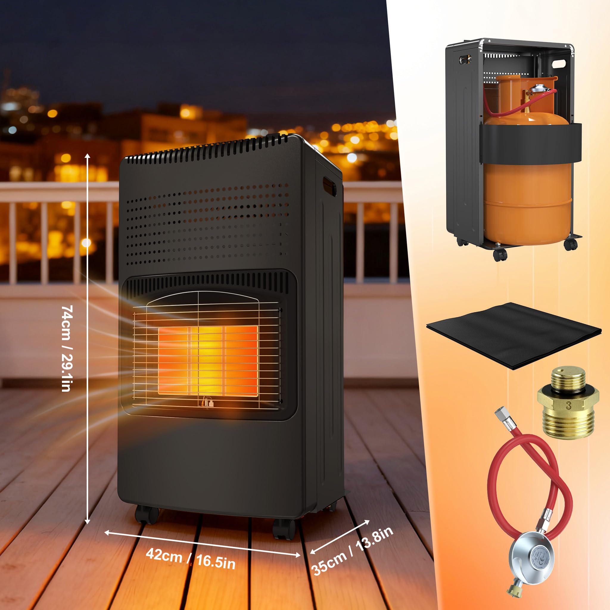 Stufa a gas per interni, 4200 W, a infrarossi, colore nero