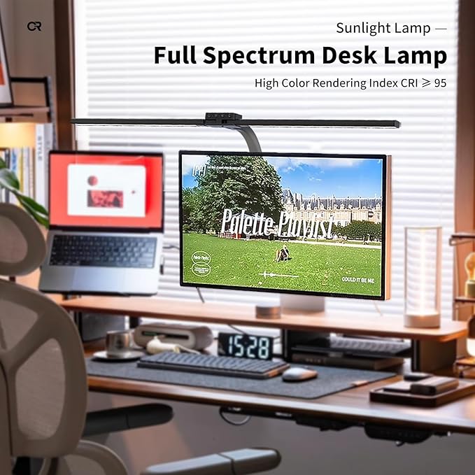 CRLIVOING Full Spectrum LED Desk Lamp, Sun Lamp 15W Eye-Caring Table Light with CRI≥95, Flicker-Free, Low Blue Light, 2700K-6500K, Stepless Dimming, 360° Arm, Clamp Base for Office & Study photo 2