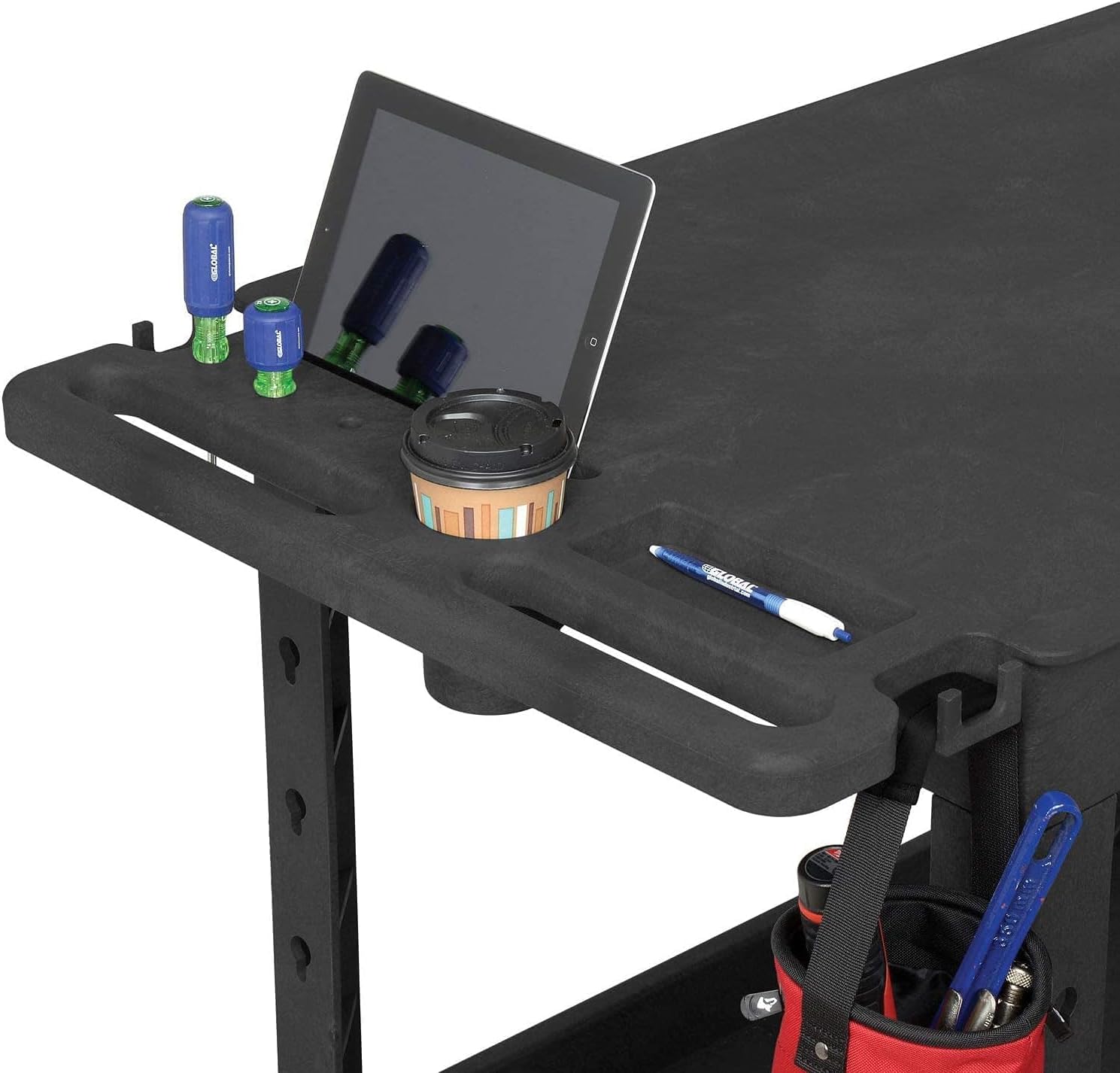 Global Industrial Industrial Service & Utility Cart, Plastic 2 Flat Black Shelf, 44” x 25-1/2”, 5" Rubber Casters