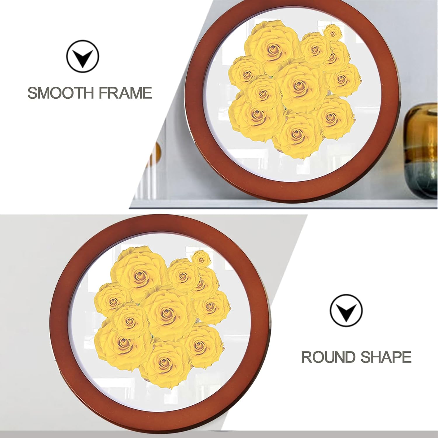 2 Pcs Round Picture Frame, Vintage Black Circle Photo Frame Art Painting Round Photo Frames for Tabletop Display and Wall Hanging Home Decor (Brown,8 inch)