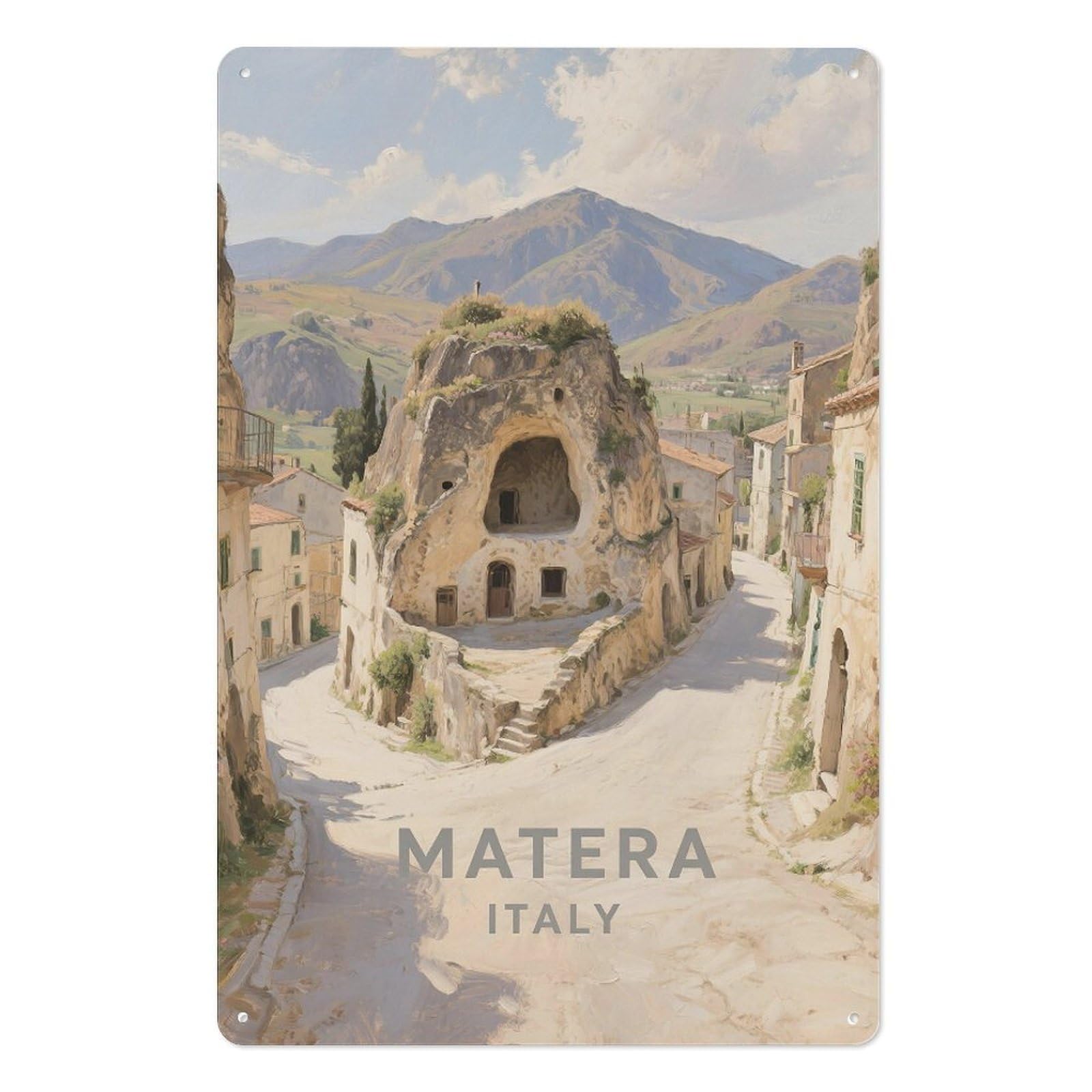 Matera Italy Retro Design Tin Paintings Vintage Tin Sign 08x12inch(20x30cm) Wall Art for Home Office Bedroom Living Room Cafes Wall Decor