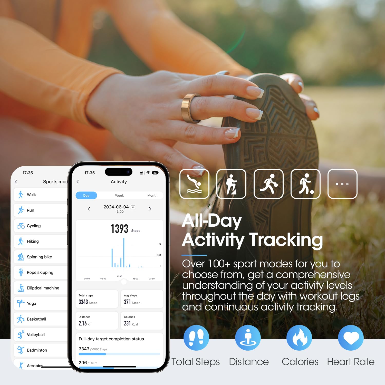 DEKELIFE 2024 Smart Ring Uomo Donna, Anello Smart Fitness Tracker con Frequenza Cardiaca, SpO2, Monitoraggio del Sonno, 100+ Modalità Sport Impermeabil IP68 per Android e iOS, Misura 9, Oro