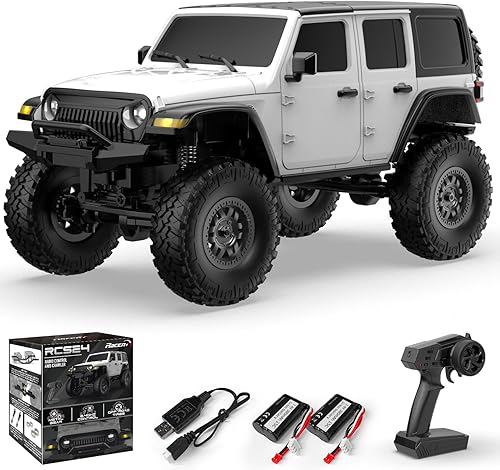 RACENT 124 RC Crawler 4WD Off Road All Terrain RC Monster Truck Escalada en roca con luz LED impermeable Juguetes de grado pasatiempo con 4 baterías