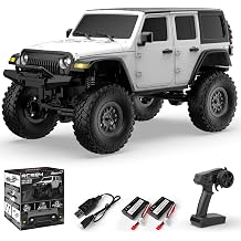 1/24 Scale 4WD Off-Road RC Monster Truck, All-Terrain Remote Control Crawler Car with Bright LED Headlights, 2 Rechargeable Batteries, Waterproof Design, Ready-to-Run Hobby Model White
