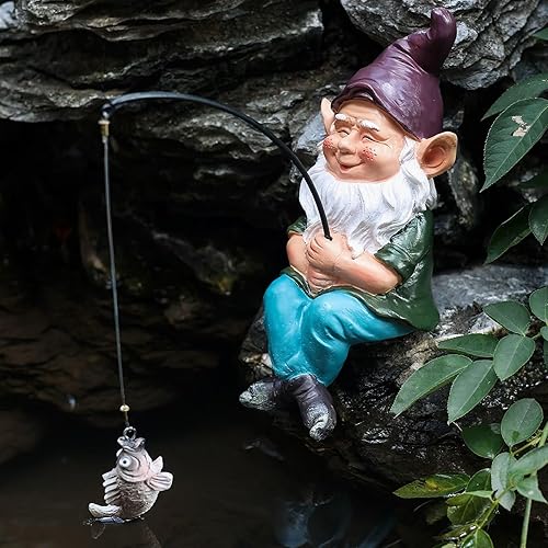 Miniatura 1 de Estatua de gnomos de jardín al aire libre, decoraciones de gnomos para patio, estatua de gnomo de pesca de 9.7 pulgadas, decoración de jardín al