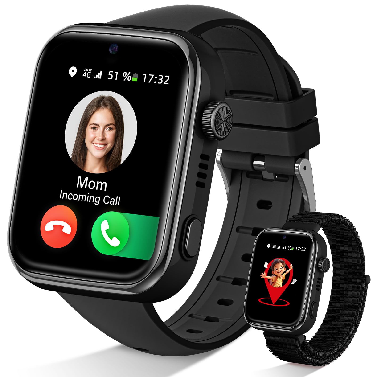 2026 Nuevo Reloj Inteligente Niño, Smartwatch Niños con Llamadas y GPS, Videollamadas/Chat de Voz/Whatsapp/WiFi/SMS/SOS/Modo Escuela/Dormir/Despertador, Reloj Niño y Niñas Negro 4-14 Año