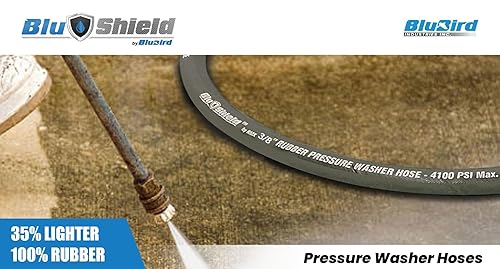 Miniatura 4 de Blu Shield PW38100-NM - Manguera de hidrolavadora de goma trenzada Kevlar de 3/8 pulgadas x 100 pies, no deja marcas, 4100 PSI, resistente a la