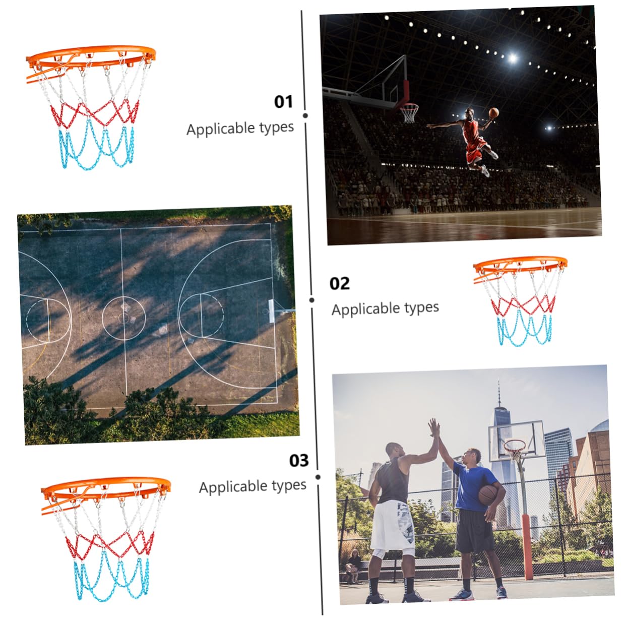 ibasenice Basketball Net Manganese Steel Chain 12 Buckles Galvanized Basketball Goal