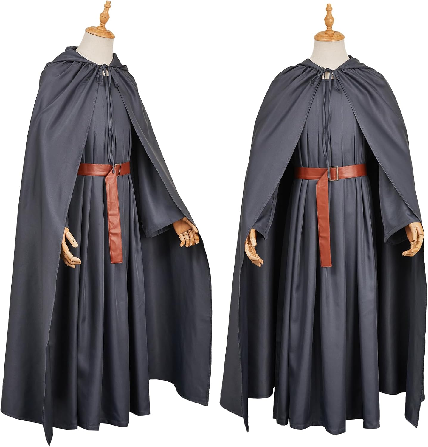 Wizard Costume Men Adult Renaissance Tunic Robe White Hooded Outfit Cloak Cape Belt Accessories Medieval Suit