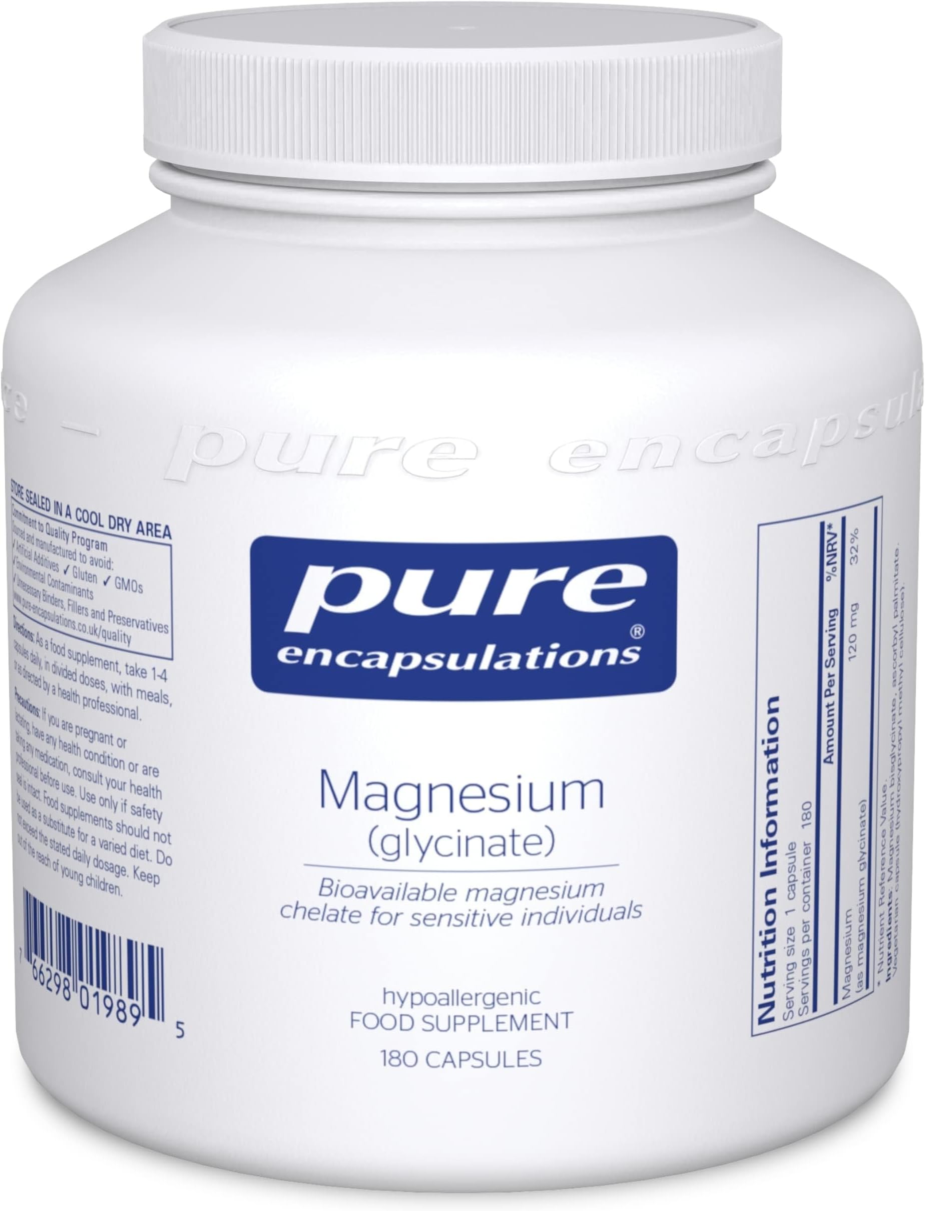 Magnesium Glycinate 120mg - Bioavailable Magnesium Chelate Tiredness and Fatigue Supplement - 180 Capsules