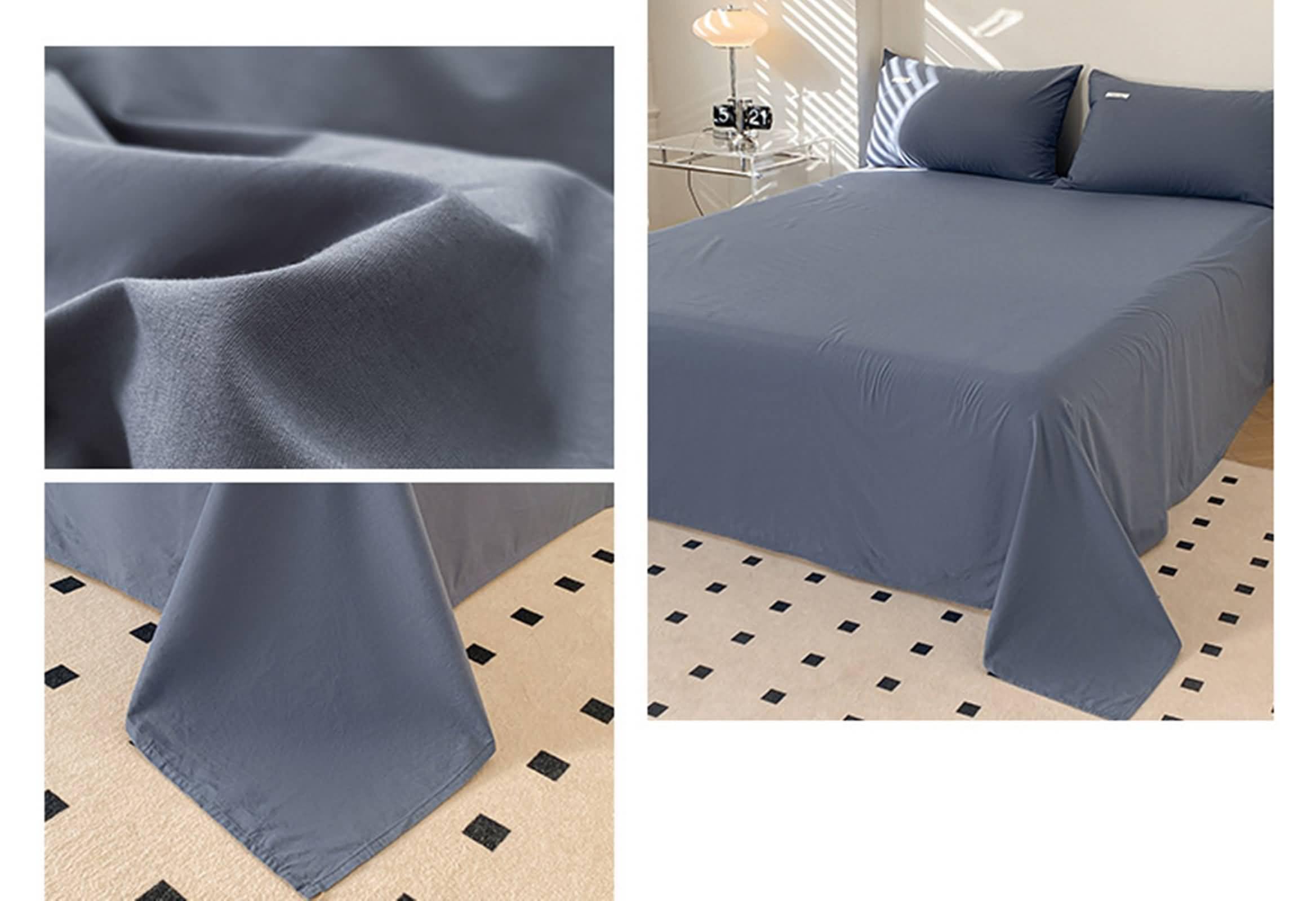 Betttücher ohne Gummi 200x230 cm, Bettlaken Einzelbett Baumwolle Einfarbig Betttuch Sommer Weiches und Atmungsaktives, Dunkelblau