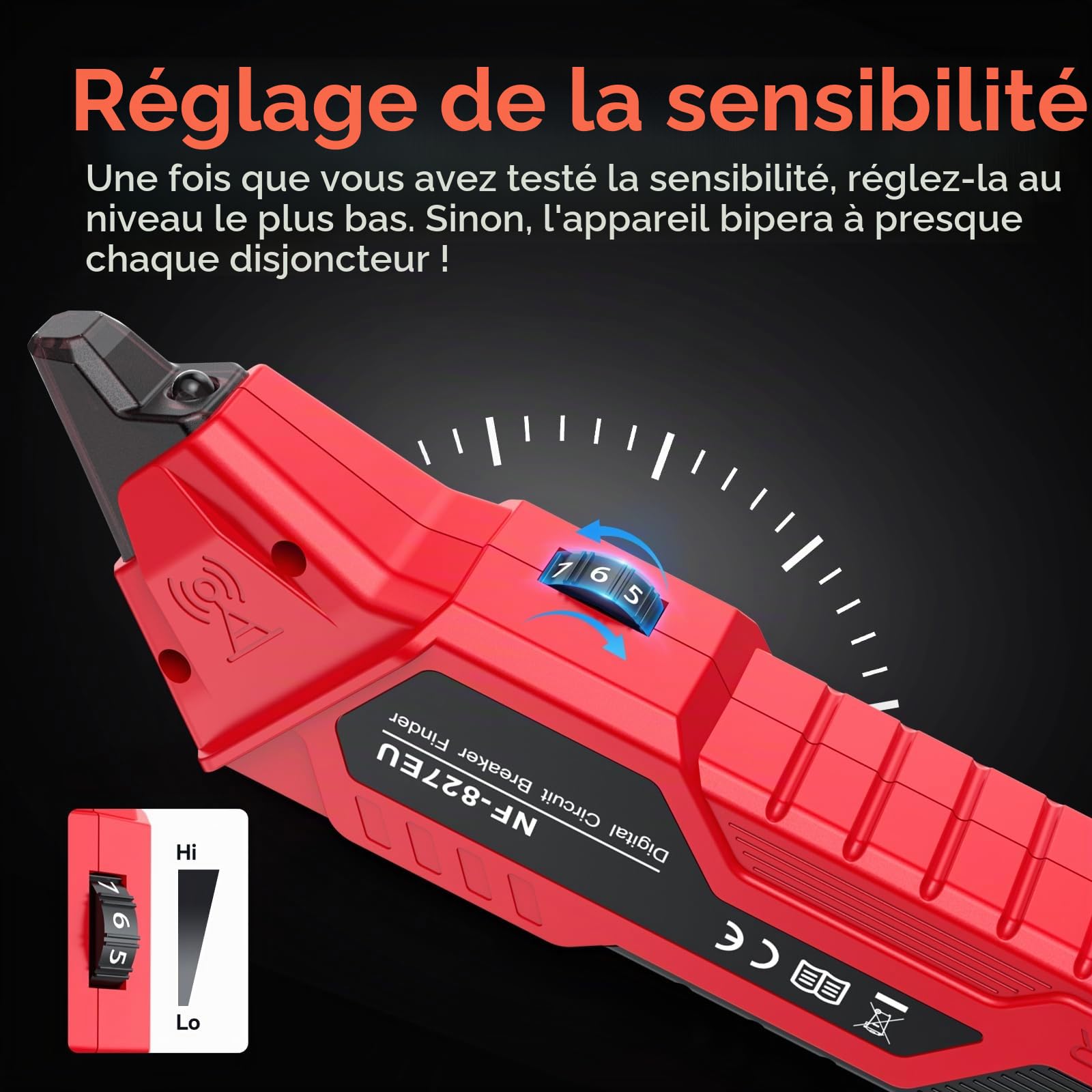 NOYAFA NF-827EU Testeur de prise, localisateur de fusible avec test RCD, localisateur de circuit électrique avec détecteur de tension sans contact, 6 fonctions de diagnostic d’erreur pour testeur de
