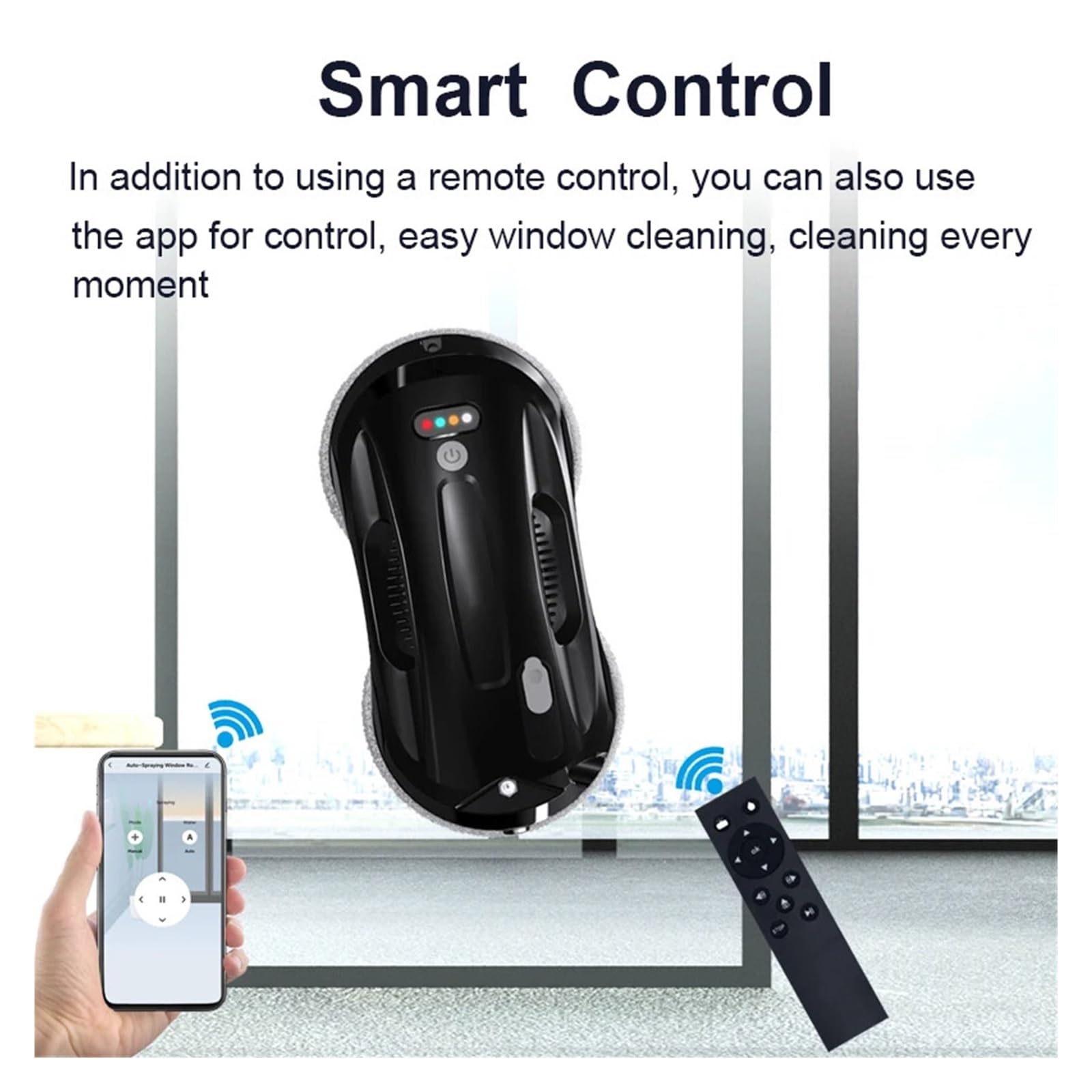 DELURA for La Pulizia delle Finestre Purerobo App Controllo Remoto Robot Aspirapolvere Quadrato for Vetro con Spruzzo d'Acqua Automatico Intelligente Pulizia Profonda (Size : W-R1 Black Robot)