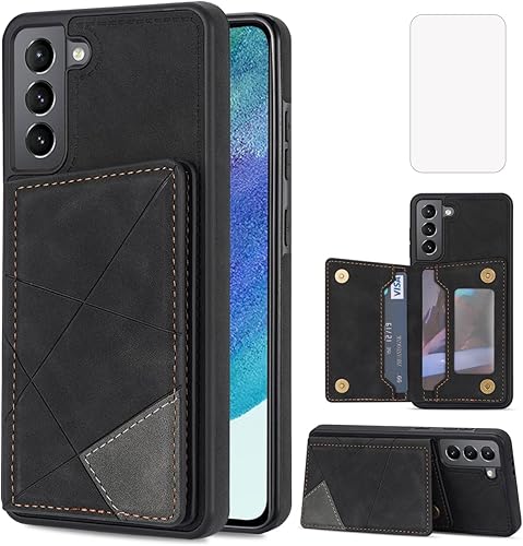 Funda para Galaxy S21 FE 5G, diseño NKECXKJ para Samsung S21FE con protector de pantalla, piel sintética, soporte para tarjetas, ranuras magnéticas