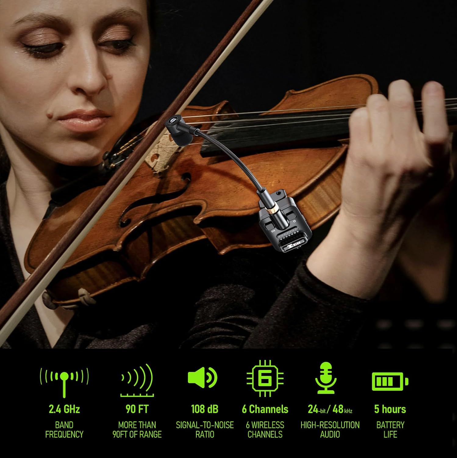 Xvive U9 Violin Mandolin Instrument Microphone Wireless System 2.4 GHz Wireless Microphone Transmitter and Receiver for Violin and Viola, Mandolin