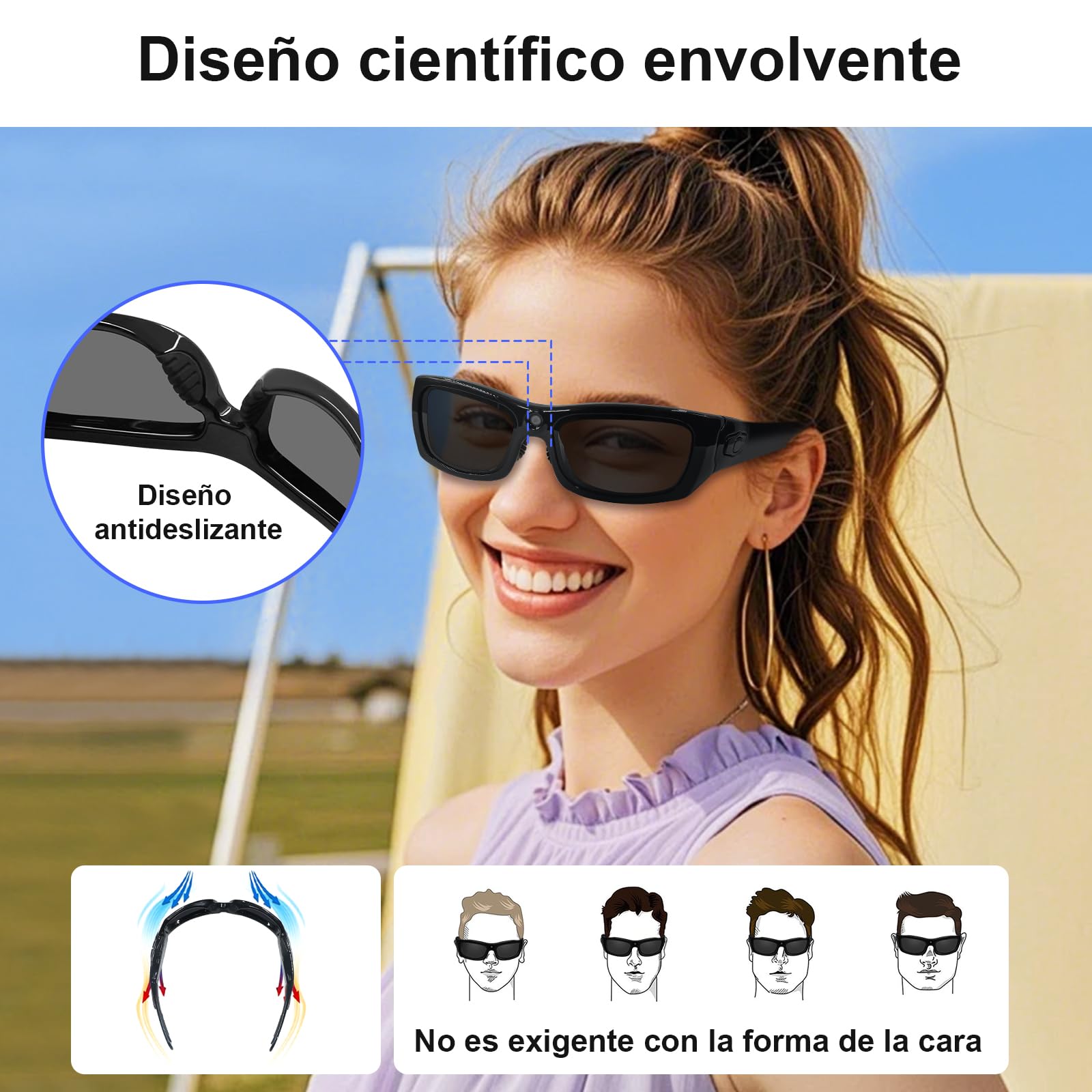 CYI Cámara Deportiva con Gafas de Sol - Action CAM 1080P Bluetooth 5.0, Videocámara Impermeable con Llamadas/Música, 100 Min Autonomía, para Ciclismo/Moto/Running (Incluye Auriculares)