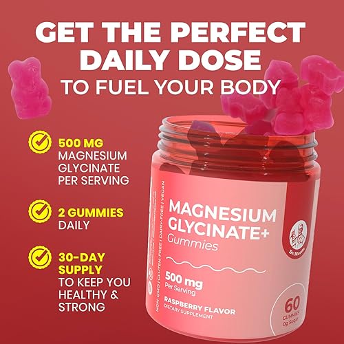 Miniatura 4 de Dr. Moritz Gomitas de glicinato de magnesio para adultos y niños, con L-teanina y bálsamo de limón, gomitas de magnesio para mujeres y hombres para