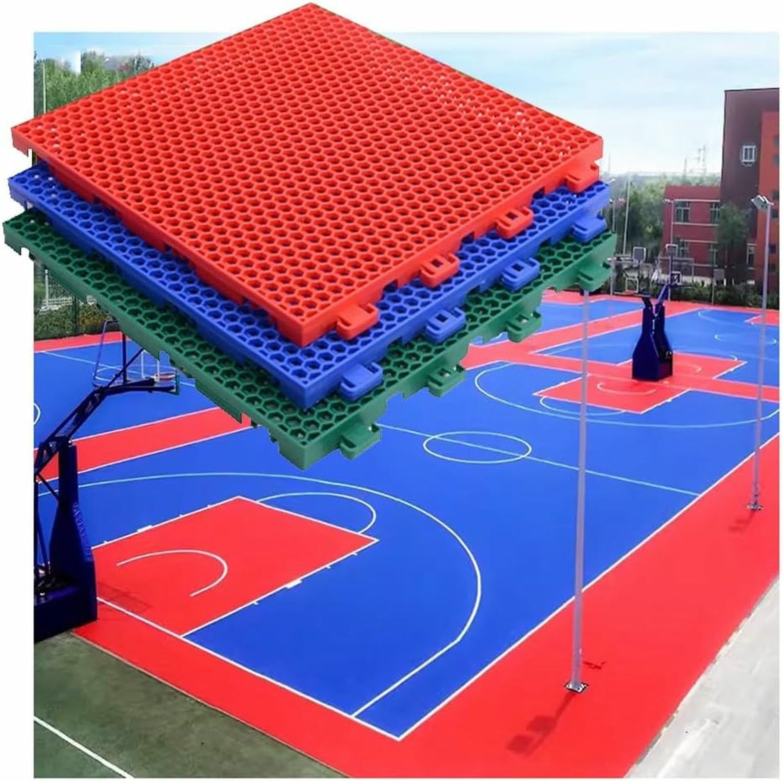 Płytki podłogowe do sali gimnastycznej, boiska do koszykówki i obszarów rekreacyjnych - modułowe puzzle DIY podłogi sportowe, 30 cm