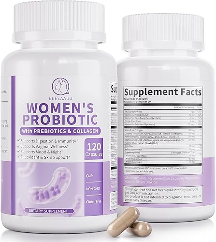 Probióticos para mujer para equilibrio de pH vaginal* con lactobacilos y prebióticos y colágeno y arándano probiótico para mujer, para vagina*,