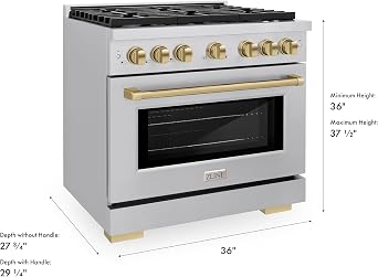 ZLINE Autograph Edition 36 in. 5.2 cu. ft. Paramount Gas Range with 6 Burner Cooktop and Convection Gas Oven in Stainless Steel and Champagne Bronze Accents (SGRZ-36-CB)