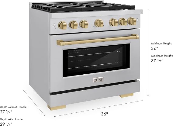ZLINE Autograph Edition 36 in. 5.2 cu. ft. Paramount Gas Range with 6 Burner Cooktop and Convection Gas Oven in Stainless Steel and Champagne Bronze Accents (SGRZ-36-CB)