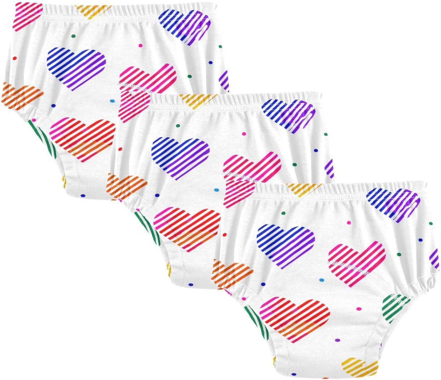 Little Girls Underwear Potty Training Pants Reusable Rainbow Striped Heart White Nighttime Potty Training Pants