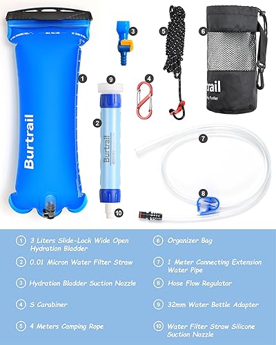 Miniatura 7 de Gravity Water Filter Pro, versátil purificador de agua para acampar con popote de filtro de agua de 0.01 micrones, bolsa de gravedad de 3 L, equipo