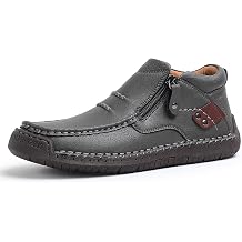 WOWSTICK Mens Slip on Hand-Stitched Leather Loafers, Lightweight Comfort Casual Ankle Chukka Walking Shoes