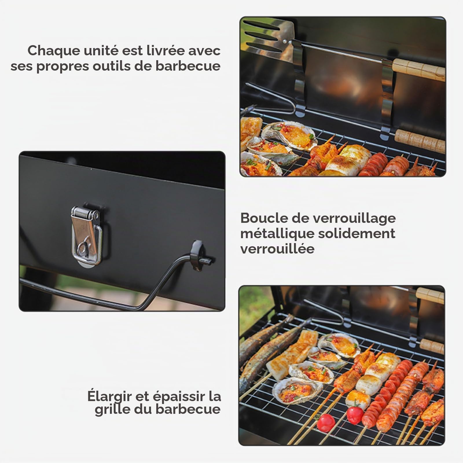 Barbecue à charbon pliable au format valise, petit barbecue de table portable avec grille et accessoires, barbecue compact en acier inoxydable pour la maison, le camping et les pique-niques