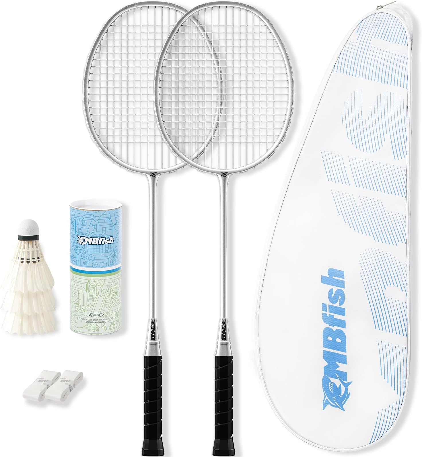 Badminton Racket Set with 2 Carbon Fiber Rackets, 3 Shuttlecocks, 2 Replacement Racket Grip Tapes and 1 Badminton Bag - Perfect for Beginners & Outdoor Games 4U